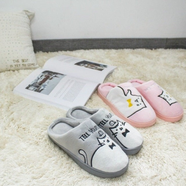 Warm Cartoon Cat Winter Slippers