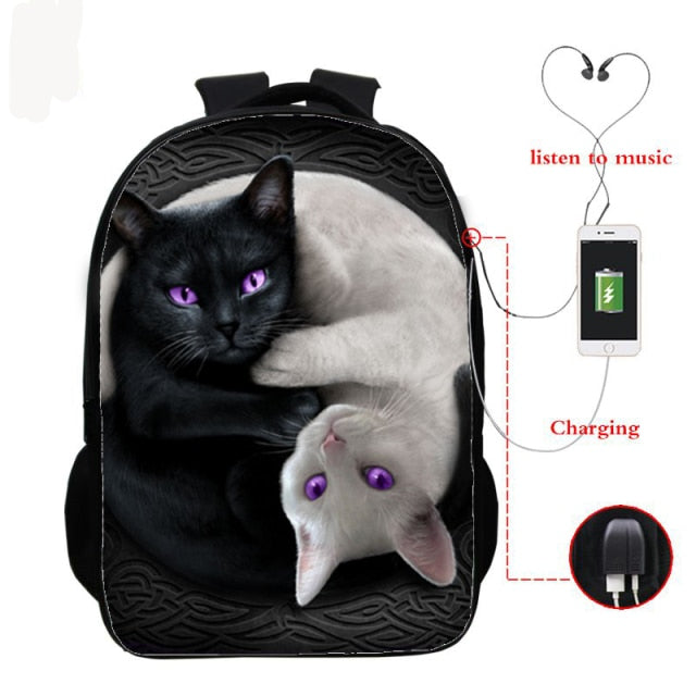 Yin Yang Cat School Bags