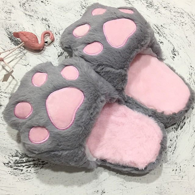 Grey Kawaii Claw Plush Slippers