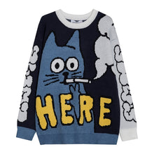 Load image into Gallery viewer, &quot;HERE&quot; Cartoon Cat Sweater
