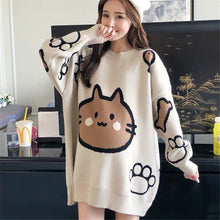 Load image into Gallery viewer, Cat Print Oversized Sweater Women
