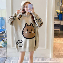 Load image into Gallery viewer, Cat Print Oversized Sweater Women
