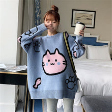 Load image into Gallery viewer, Cat Print Oversized Sweater Women
