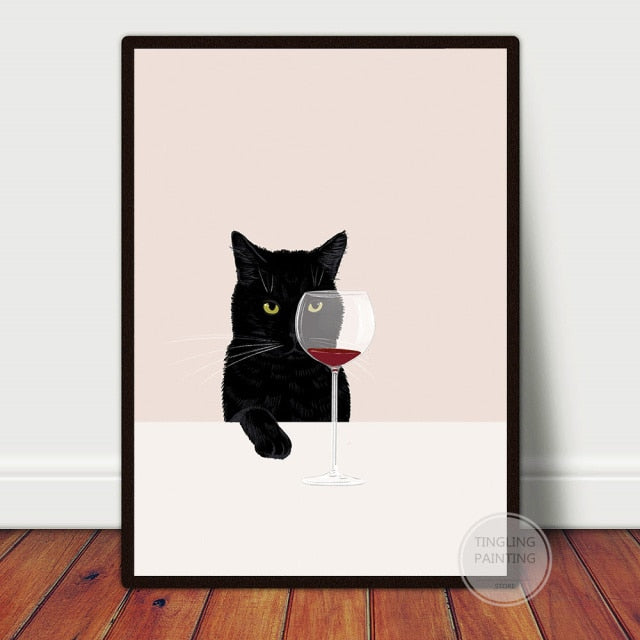 Black Cat Poster Nordic Wall Art Canvas