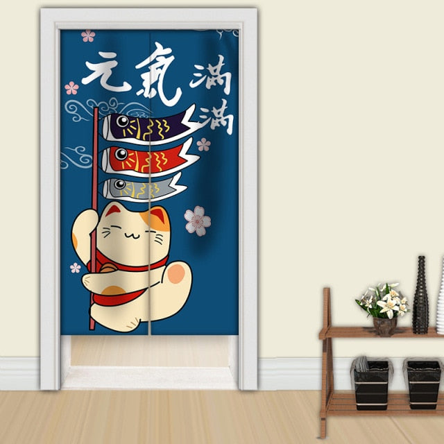 Japanese Noren Lucky Cat Doorway Curtain