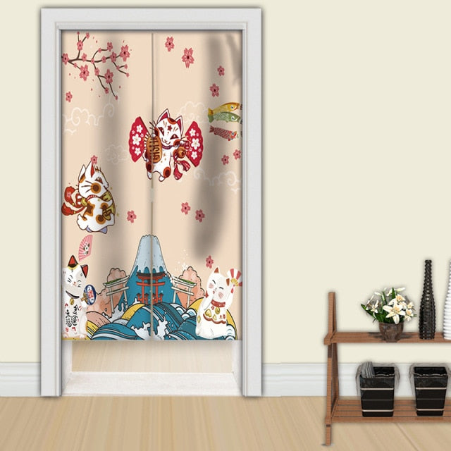 Japanese Noren Lucky Cat Doorway Curtain