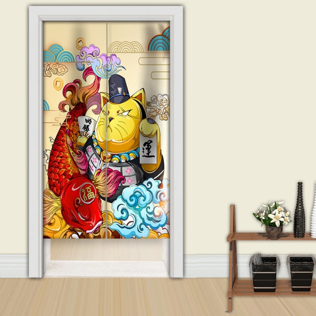 Japanese Noren Lucky Cat Doorway Curtain