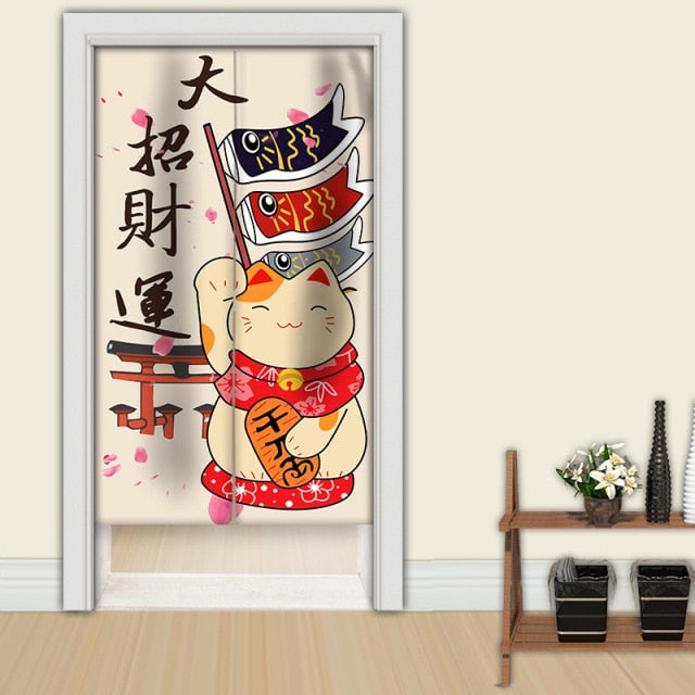 Japanese Noren Lucky Cat Doorway Curtain