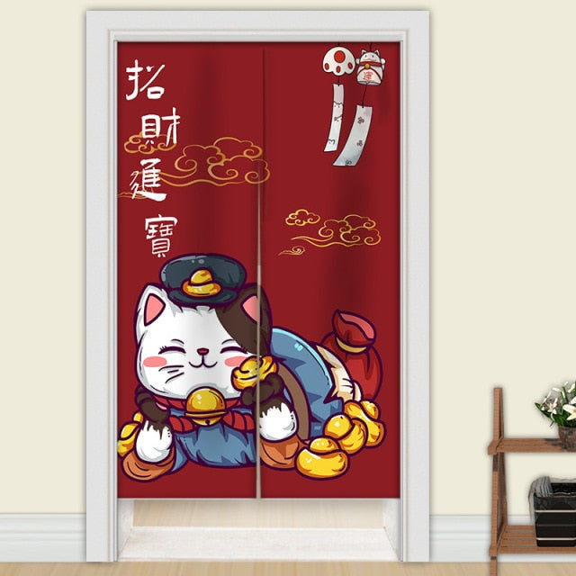 Japanese Noren Lucky Cat Doorway Curtain